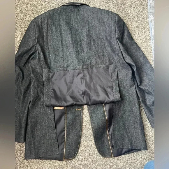 VITTORIO ST ANGELO MENS DENIM JEAN SPORTS BLAZER BLAXK GRAY POCKETS SIZE 44 LONG - Picture 6 of 14